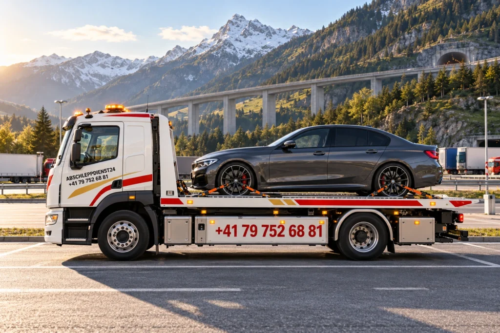Fahrzeugtransport auf einer internationalen Alpen-Transitroute